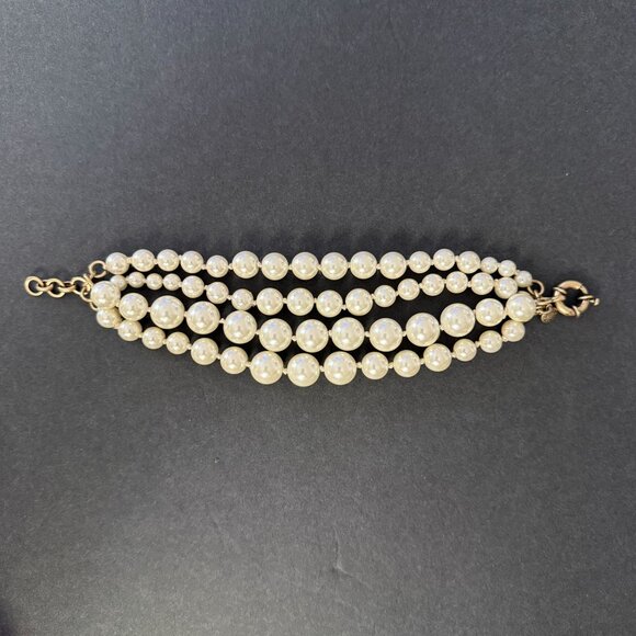 J Crew Twisted Hammock 4 Strand Faux Pearl Bracelet Gold-Tone Clasp - Picture 6 of 10